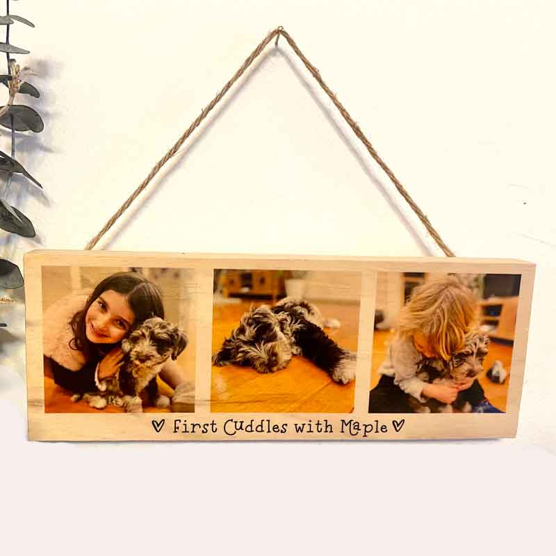 3 Photo Wood Block Display with Personalised Message