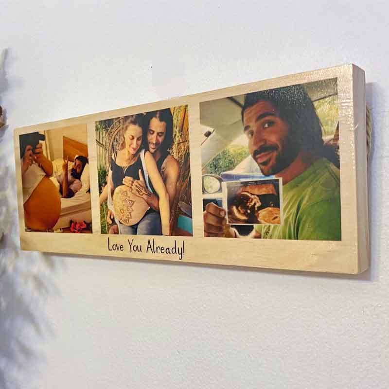 3 Photo Wood Block Display with Personalised Message