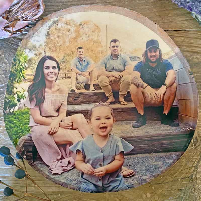 Family Custom Photo Gift on Silver Birch Wood Slice