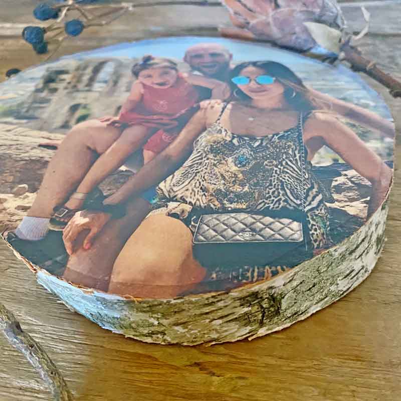 Family Custom Photo Gift on Silver Birch Wood Slice