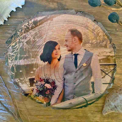 Wedding Gift - Personalised Wood Slice Pine