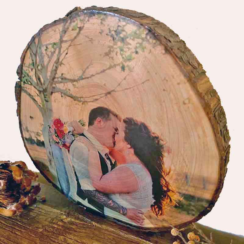 Wedding Gift - Personalised Wood Slice Pine