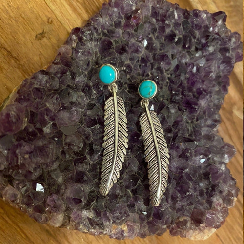 Feather & Stone Stud Earrings